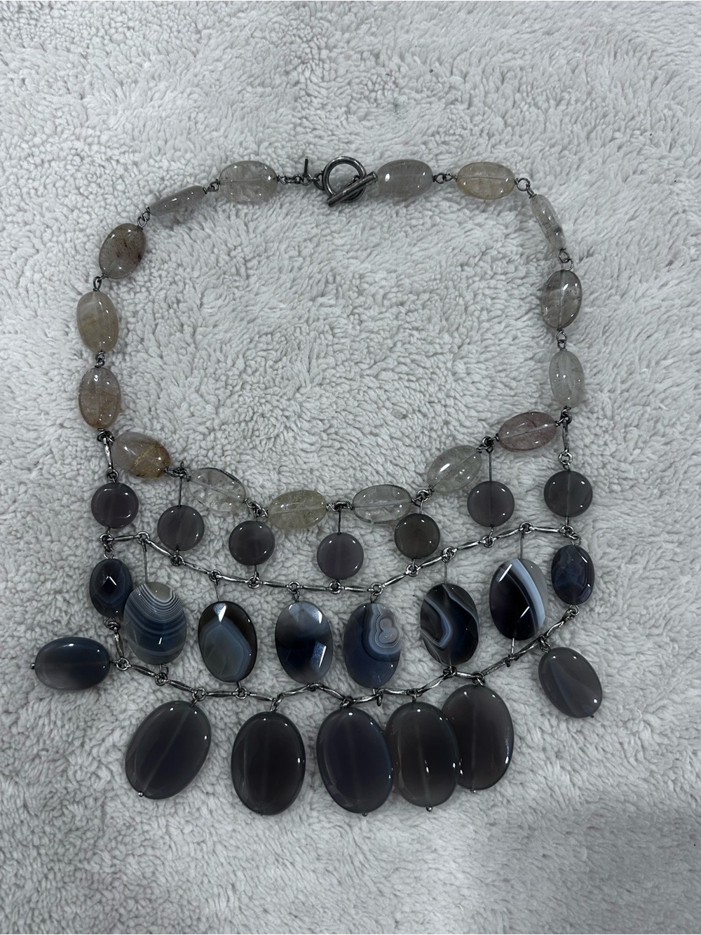 Banana Republic Gray, blue and Charcoal Multi-Strand Agate Necklace